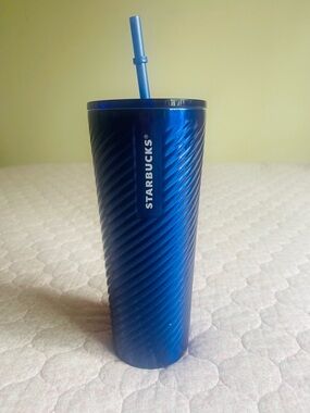 Starbucks Metallic Blue Spiral Travel Tumbler with Straw